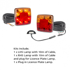 SQUARE STOP-TAIL / IND. + 10M CABLE PAIR 12V+ SEPARATE LICENCE LIGHT...